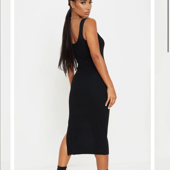 PRETTY LITTLE THING KNIT DRESS,Women black midi knitted dress, new with tag !! - Picture 2 of 4